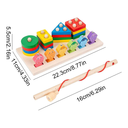 π£π 3D Wooden 4 Columns Fishing Toy | Color & Shape Matching Montessori Set ππ§