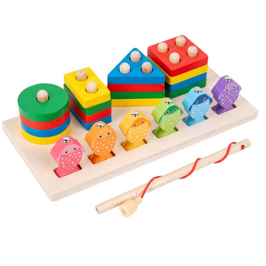 π£π 3D Wooden 4 Columns Fishing Toy | Color & Shape Matching Montessori Set ππ§