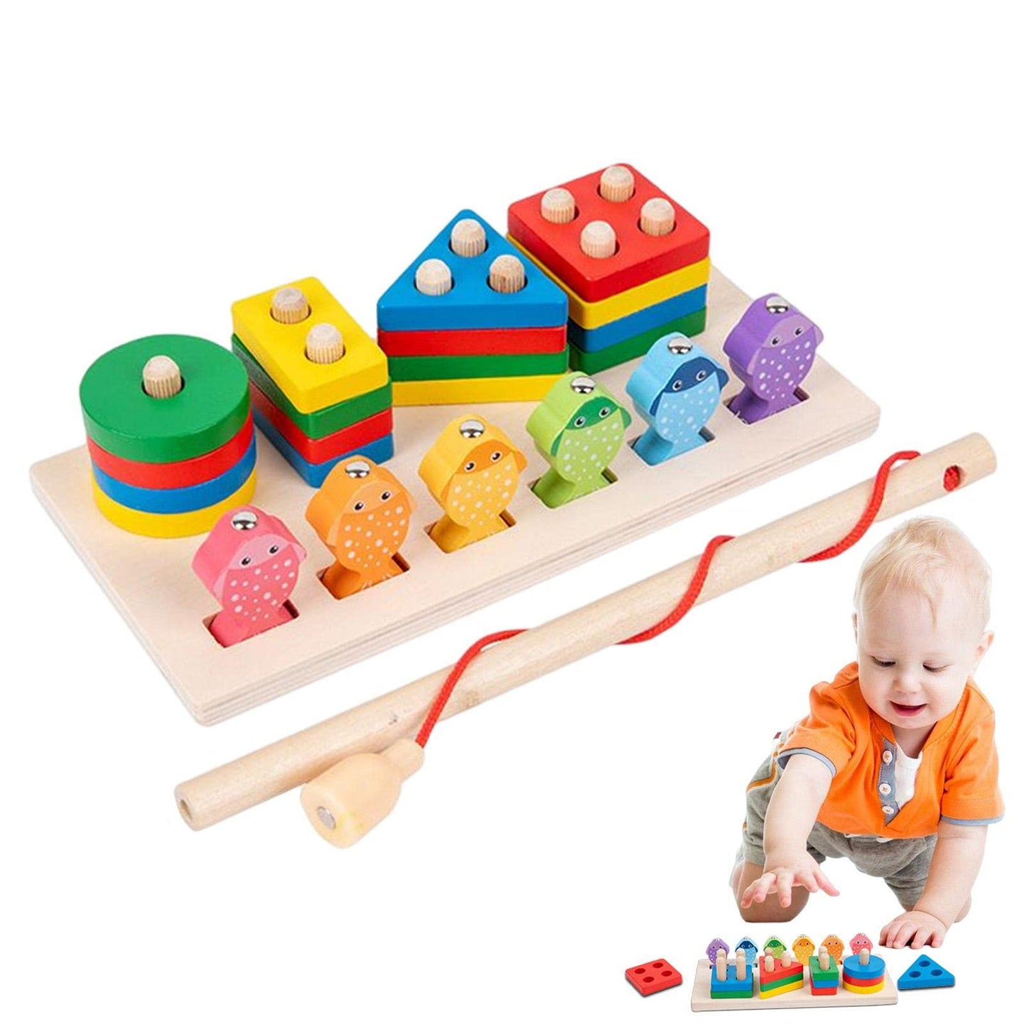 π£π 3D Wooden 4 Columns Fishing Toy | Color & Shape Matching Montessori Set ππ§