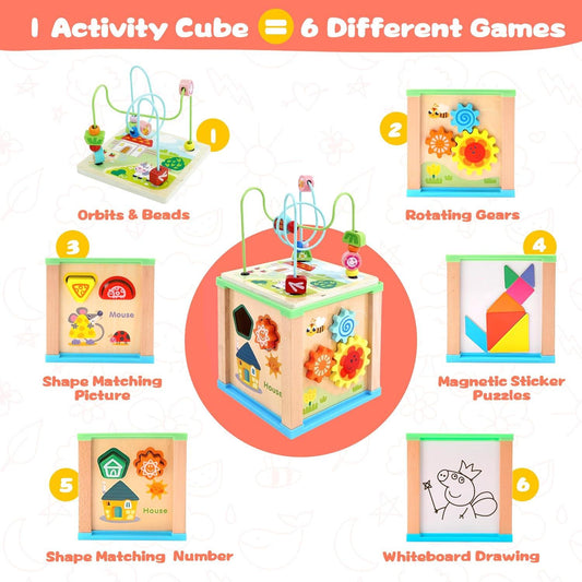 ๐งฉ๐ Montessori Multifunctional Activity Box | 5-in-1 Wooden Busy Cube with Bead Maze | Early Learning Fun for Toddlers ๐ ๐ถ