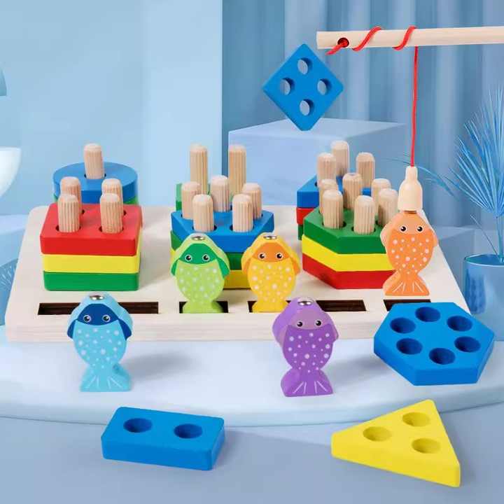 π£π 3D Wooden 6 Columns Fishing Toy | Color & Shape Matching Montessori Set ππ§