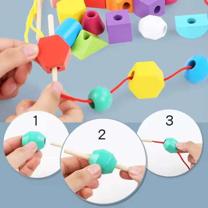 π¨ Montessori Wooden Threading & Stacking Beads Toy Set β Color & Shape Matching Fun for Toddlers π§