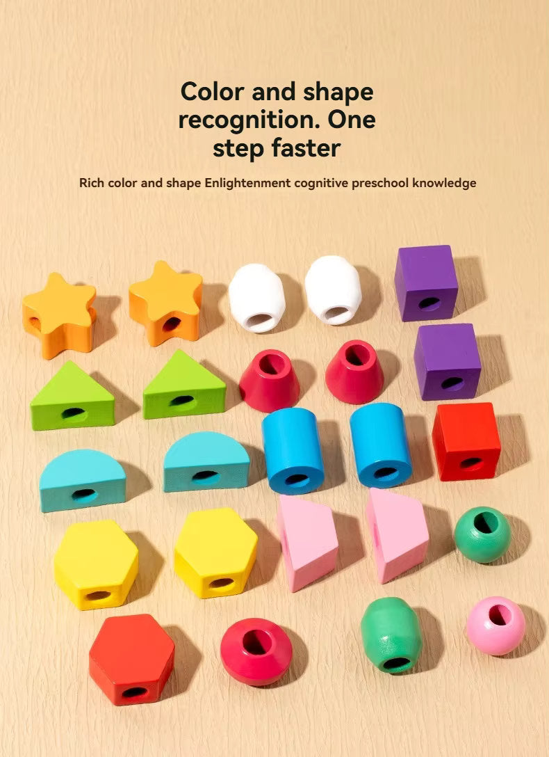 π¨ Montessori Wooden Threading & Stacking Beads Toy Set β Color & Shape Matching Fun for Toddlers π§