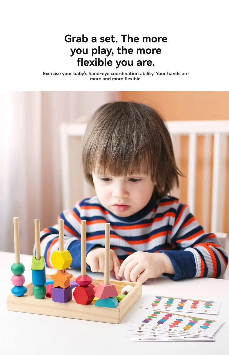 π¨ Montessori Wooden Threading & Stacking Beads Toy Set β Color & Shape Matching Fun for Toddlers π§