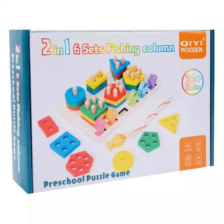 π£π 3D Wooden 6 Columns Fishing Toy | Color & Shape Matching Montessori Set ππ§