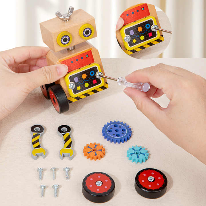 π¨π€ Wooden Busy Robot Building Block Car | 3D Intelligent STEM Toy for Early Education π§ π