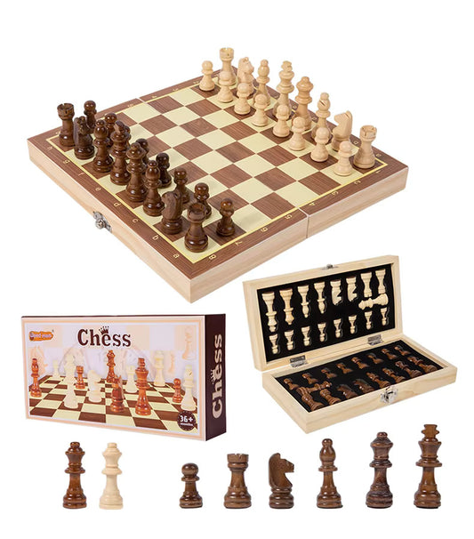 Classic Wooden Foldable Chess Set โ Educational & Portable Strategy Game for Kids and Adults