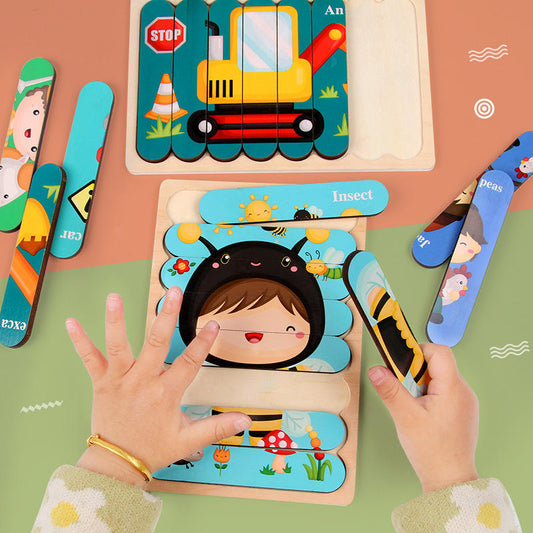 ๐งฉ๐ง  Montessori Two-Sided Puzzle Strips | Wooden Learning Toy for Toddlers ๐๐