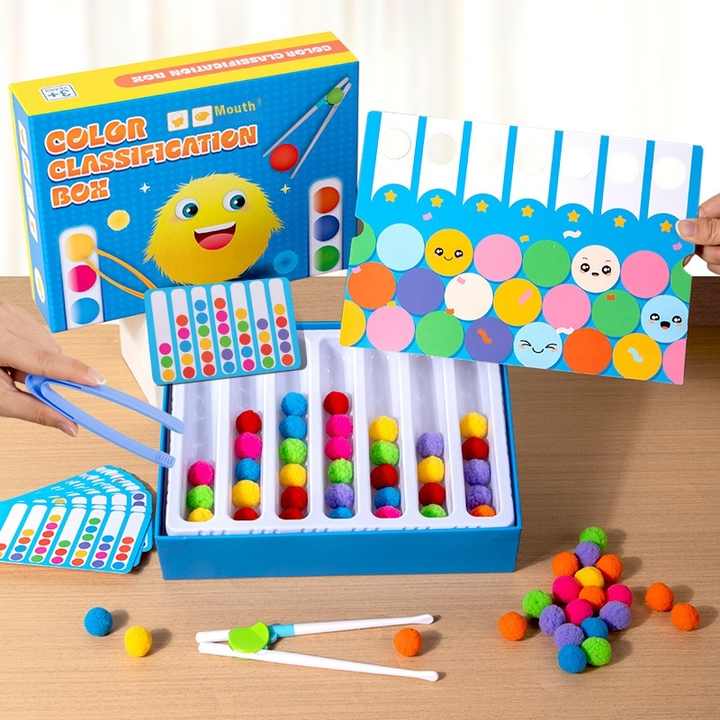 🎨🌟 Montessori Children's Enlightenment | Wooden Clip & Hair Ball Sorting Puzzle 🧠✨