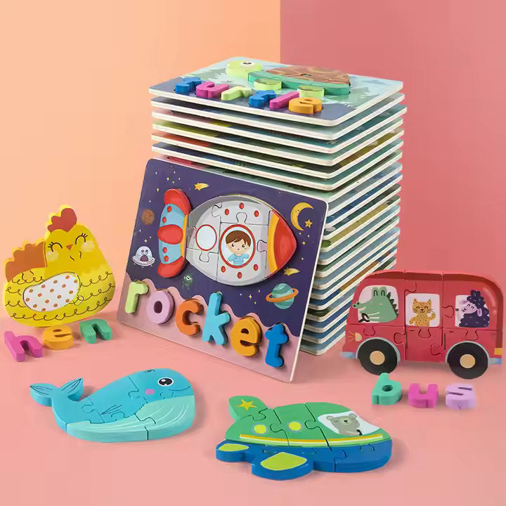 Montessori Wooden Jigsaw Puzzles π§©π’ | Spelling & Shape Recognition Fun for Kids π§ π¨