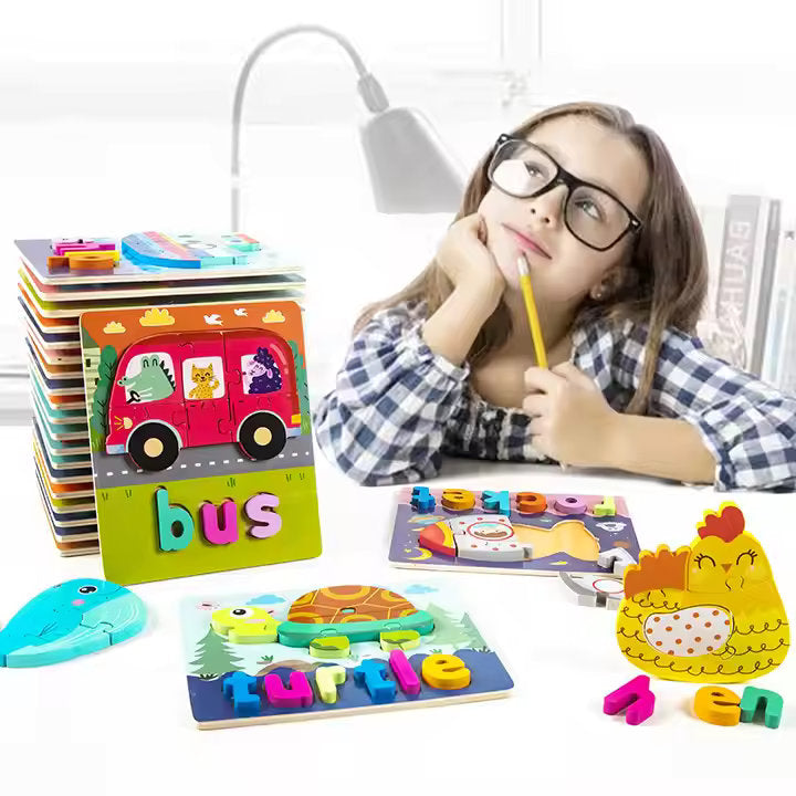 Montessori Wooden Jigsaw Puzzles π§©π’ | Spelling & Shape Recognition Fun for Kids π§ π¨