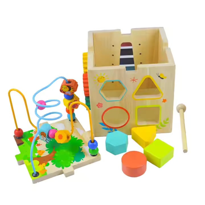 π§©π Montessori Multifunctional Activity Box | 5-in-1 Wooden Busy Cube with Bead Maze | Early Learning Fun for Toddlers π πΆ
