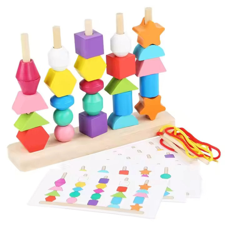 π¨ Montessori Wooden Threading & Stacking Beads Toy Set β Color & Shape Matching Fun for Toddlers π§
