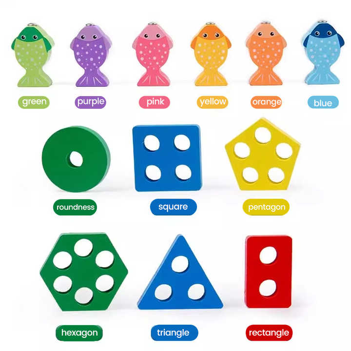 π£π 3D Wooden 6 Columns Fishing Toy | Color & Shape Matching Montessori Set ππ§