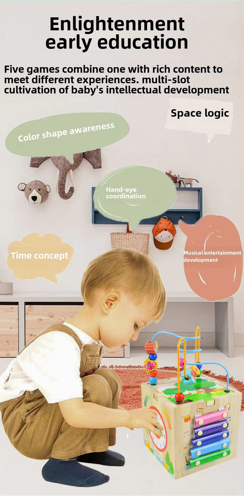 π§©π Montessori Multifunctional Activity Box | 5-in-1 Wooden Busy Cube with Bead Maze | Early Learning Fun for Toddlers π πΆ