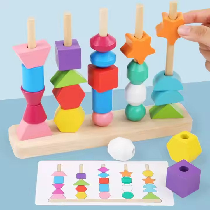 π¨ Montessori Wooden Threading & Stacking Beads Toy Set β Color & Shape Matching Fun for Toddlers π§