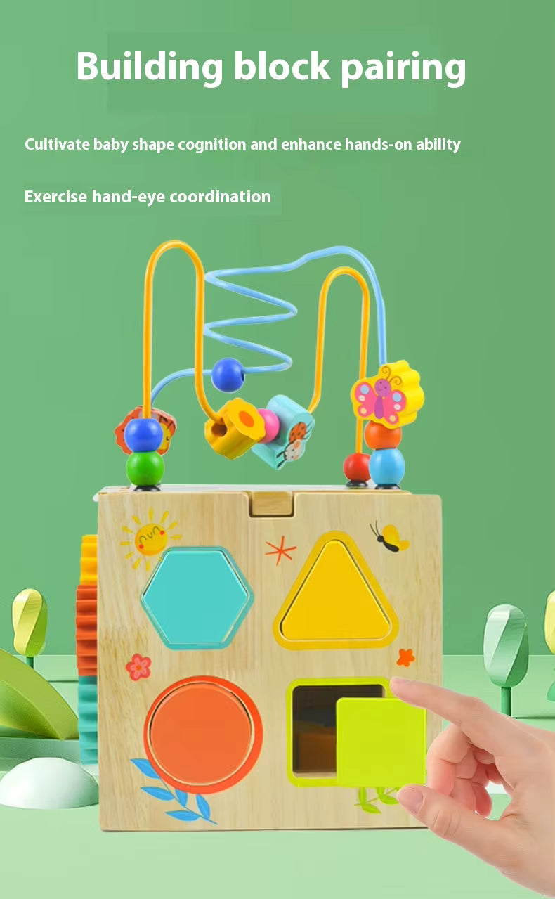 π§©π Montessori Multifunctional Activity Box | 5-in-1 Wooden Busy Cube with Bead Maze | Early Learning Fun for Toddlers π πΆ