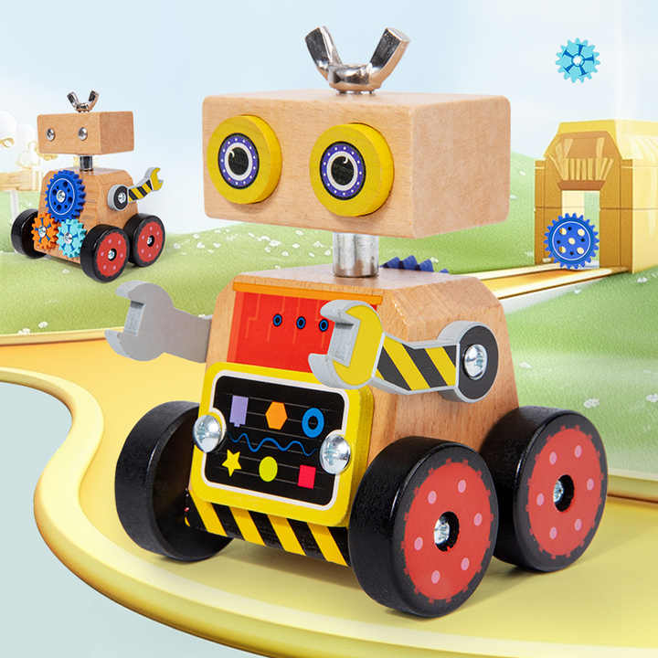 π¨π€ Wooden Busy Robot Building Block Car | 3D Intelligent STEM Toy for Early Education π§ π