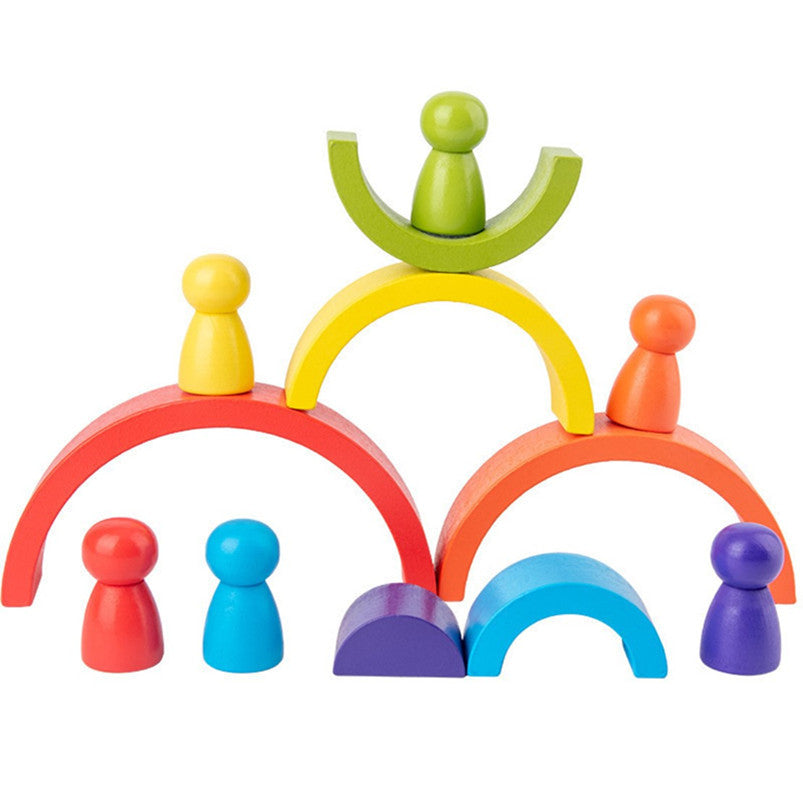 Montessori Toddler Wooden Toys Wooden Rainbow Stacker Large Nesting Puzzle Blocks Educational Toys for Kids Baby Toddlers