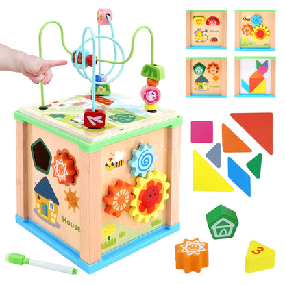 🧩🎛 Montessori Multifunctional Activity Box | 5-in-1 Wooden Busy Cube with Bead Maze | Early Learning Fun for Toddlers 🎠👶