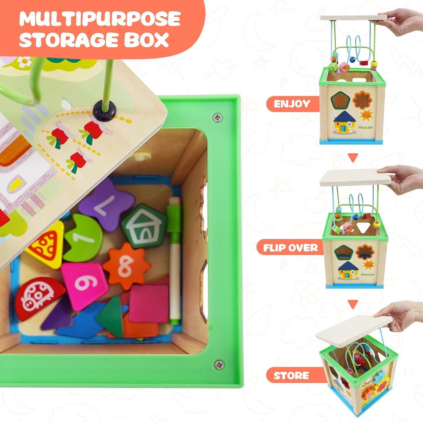🧩🎛 Montessori Multifunctional Activity Box | 5-in-1 Wooden Busy Cube with Bead Maze | Early Learning Fun for Toddlers 🎠👶