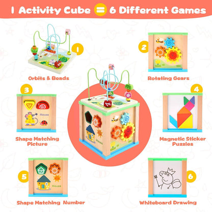 🧩🎛 Montessori Multifunctional Activity Box | 5-in-1 Wooden Busy Cube with Bead Maze | Early Learning Fun for Toddlers 🎠👶