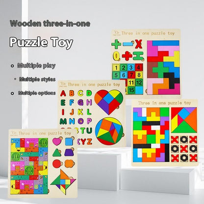 🧩 Wooden 3‑in‑1 Intelligence Puzzle Board 🌈