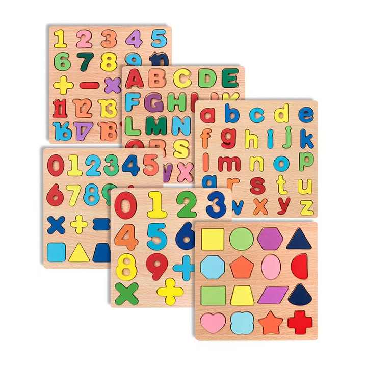 🌈🔢 Wooden Board Alphabet, Numbers & Shapes Kids Montessori 3D Puzzle 🌟🧠
