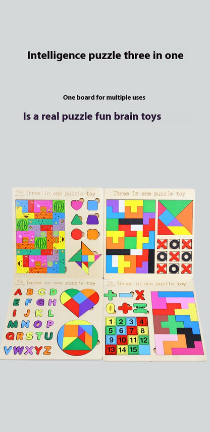🧩 Wooden 3‑in‑1 Intelligence Puzzle Board 🌈