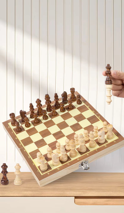 Classic Wooden Foldable Chess Set – Educational & Portable Strategy Game for Kids and Adults