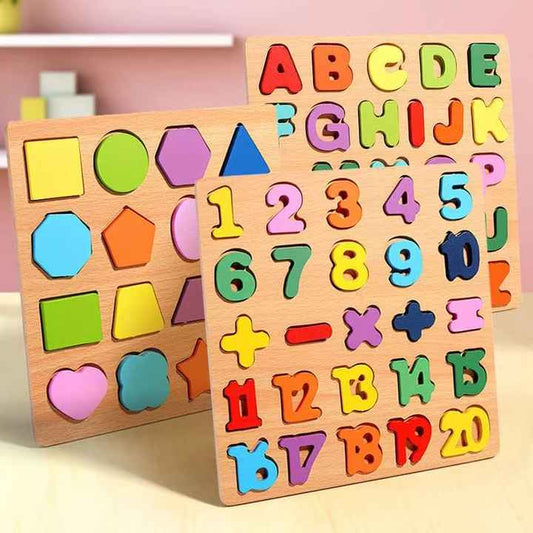🌈🔢 Wooden Board Alphabet, Numbers & Shapes Kids Montessori 3D Puzzle 🌟🧠