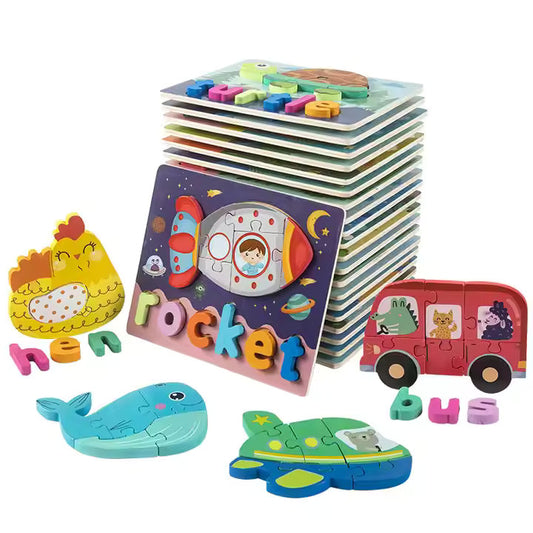 Montessori Wooden Jigsaw Puzzles 🧩🐢 | Spelling & Shape Recognition Fun for Kids 🧠🎨