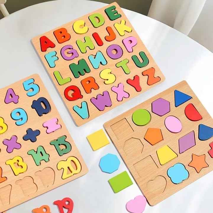 🌈🔢 Wooden Board Alphabet, Numbers & Shapes Kids Montessori 3D Puzzle 🌟🧠
