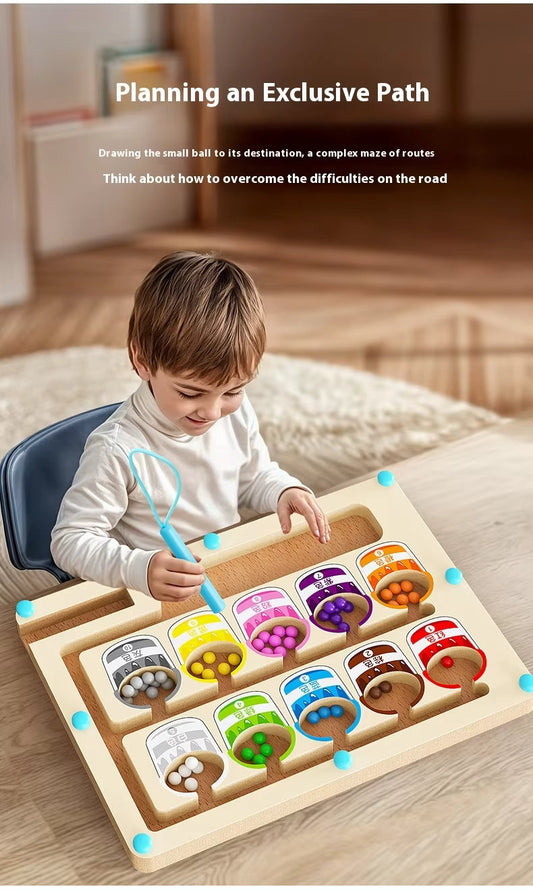 🎨 Montessori Magnetic Bead Maze for Kids – Color Sorting & Counting Toy with Pen ✏️🧲