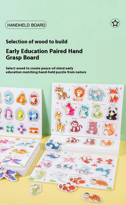 🧠 Montessori Wooden Knob Puzzle Board Set – Numbers, Letters, Animals & Vehicles 🐘🚗🅰️