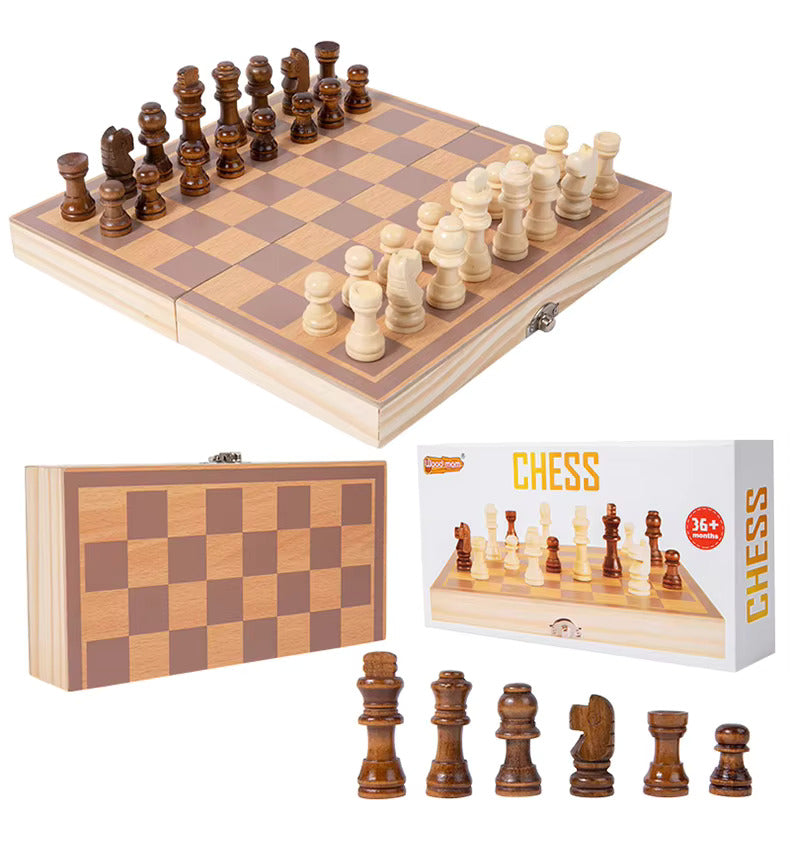 Classic Wooden Foldable Chess Set – Educational & Portable Strategy Game for Kids and Adults