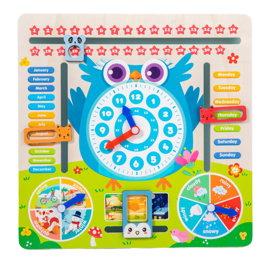 🕒🐻 Montessori Multi-Function Wooden Clock Board | Bear & Frog Variants | Learn Time, Date, Weather & More! 🐸🌤