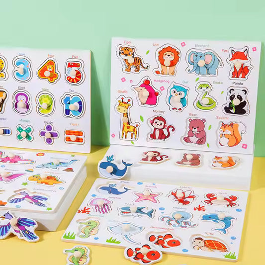 π§  Montessori Wooden Knob Puzzle Board Set β Numbers, Letters, Animals & Vehicles πππ
°οΈ
