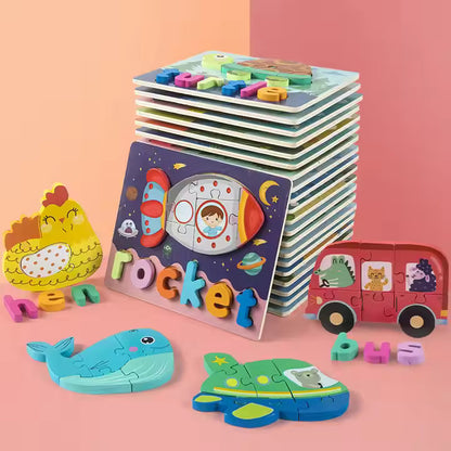 Montessori Wooden Jigsaw Puzzles 🧩🐢 | Spelling & Shape Recognition Fun for Kids 🧠🎨