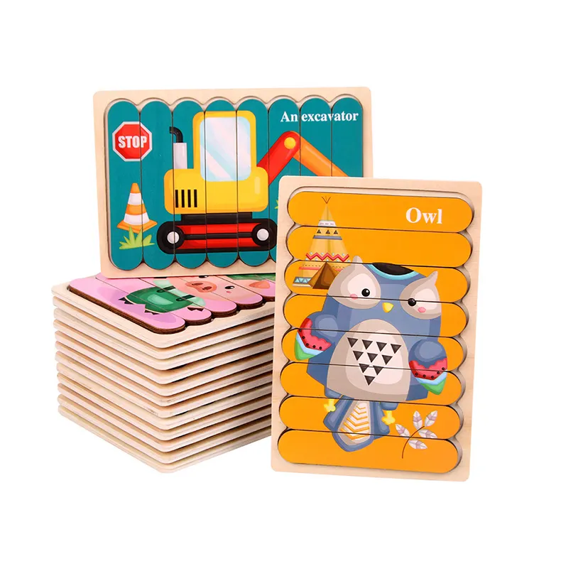 🧩🧠 Montessori Two-Sided Puzzle Strips | Wooden Learning Toy for Toddlers 🚜🐝