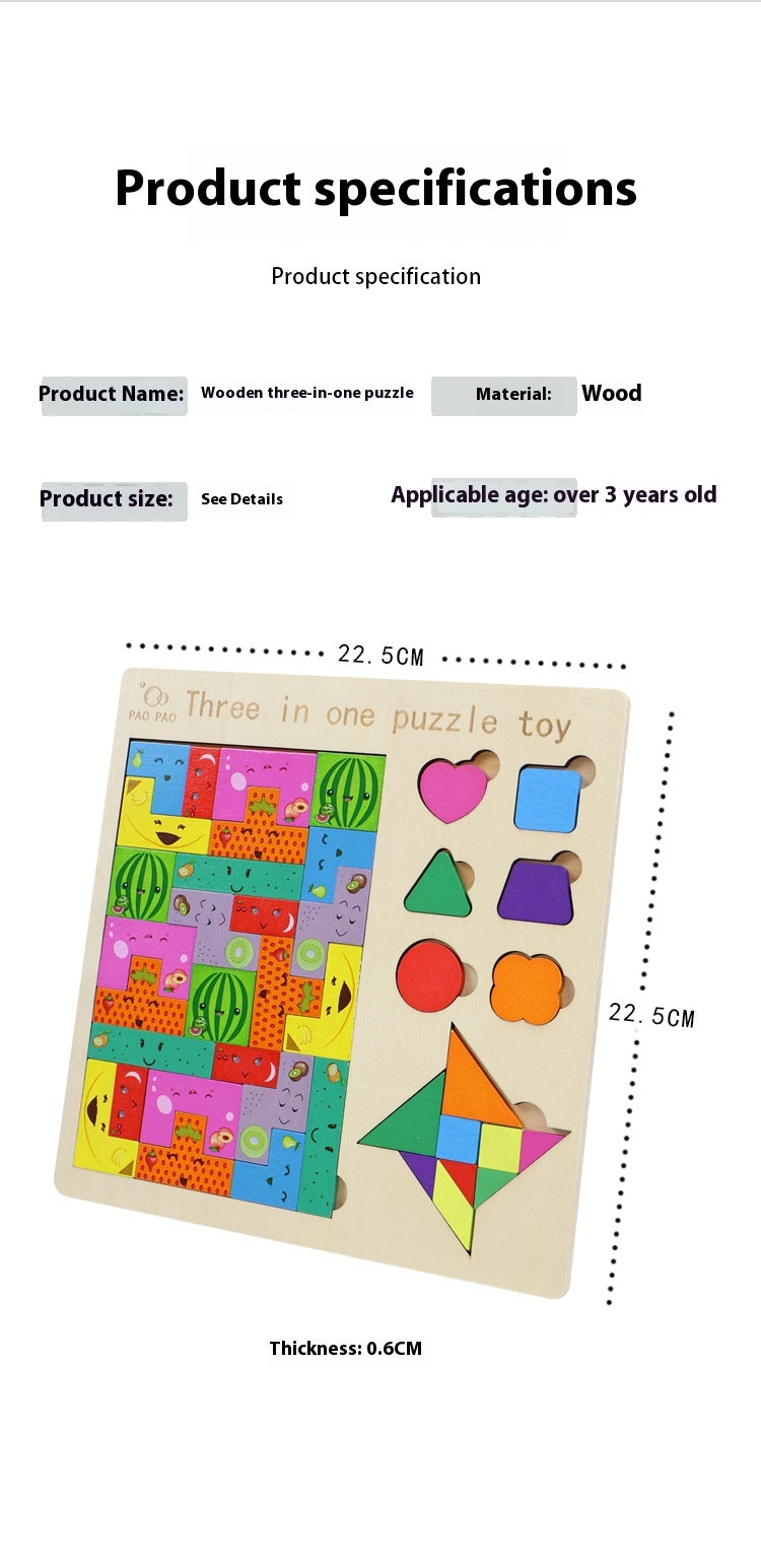 🧩 Wooden 3‑in‑1 Intelligence Puzzle Board 🌈