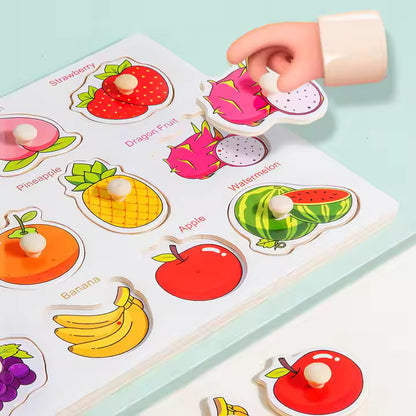 🧠 Montessori Wooden Knob Puzzle Board Set – Numbers, Letters, Animals & Vehicles 🐘🚗🅰️