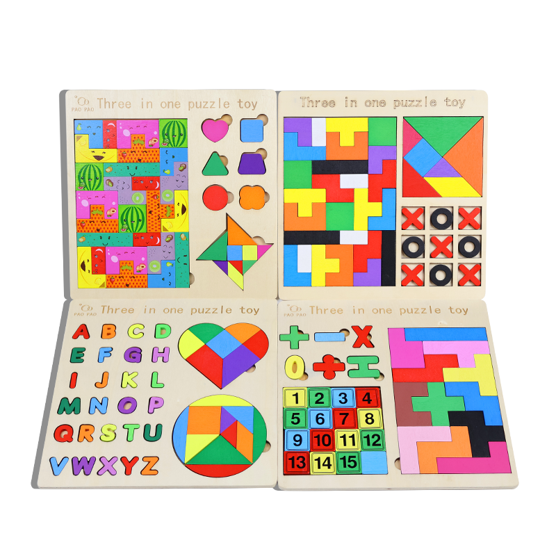 🧩 Wooden 3‑in‑1 Intelligence Puzzle Board 🌈