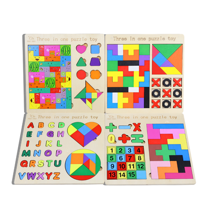 🧩 Wooden 3‑in‑1 Intelligence Puzzle Board 🌈