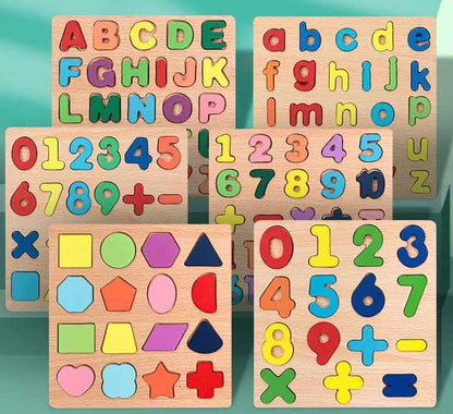 🌈🔢 Wooden Board Alphabet, Numbers & Shapes Kids Montessori 3D Puzzle 🌟🧠