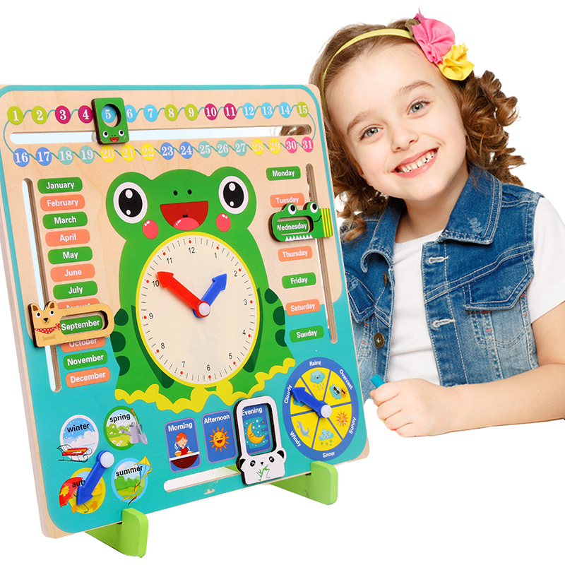 🕒🐻 Montessori Multi-Function Wooden Clock Board | Bear & Frog Variants | Learn Time, Date, Weather & More! 🐸🌤