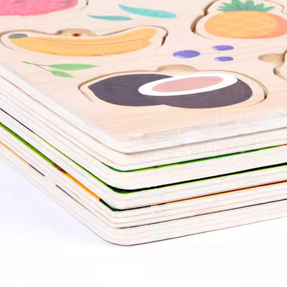 🧠🍓 Montessori Cognitive Wooden Puzzle Board | Multi-Theme Early Education Toy for Kids Ages 3+ 🐶🚜