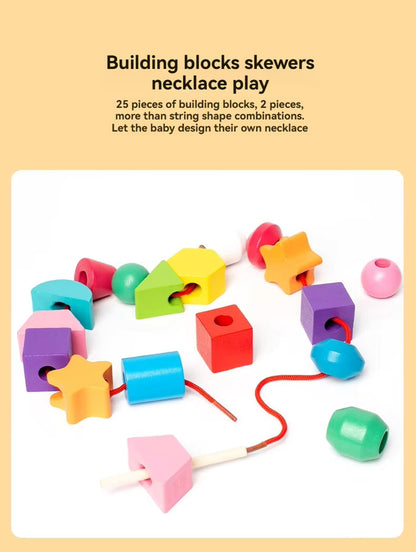 🎨 Montessori Wooden Threading & Stacking Beads Toy Set – Color & Shape Matching Fun for Toddlers 🧠