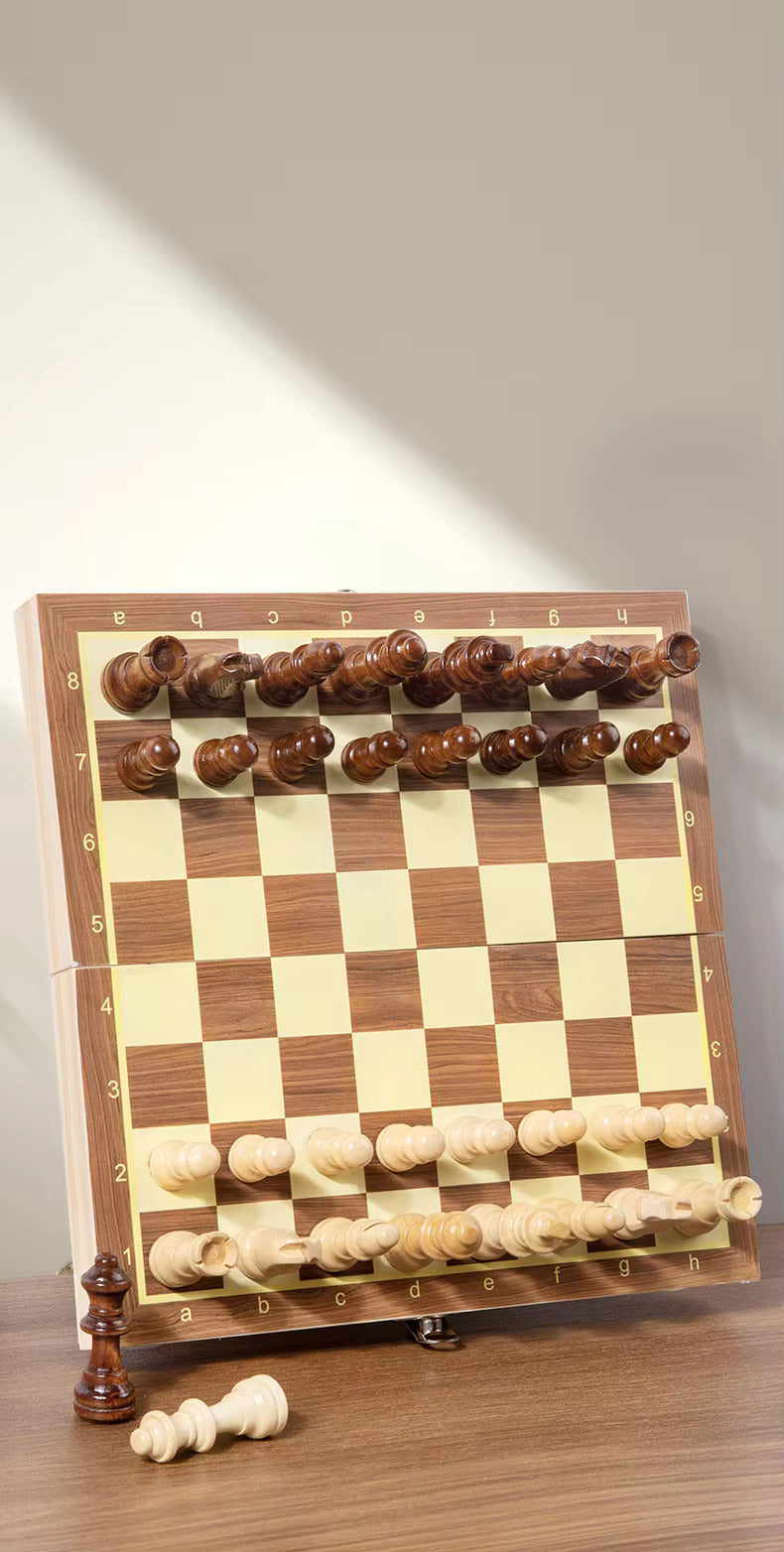Classic Wooden Foldable Chess Set – Educational & Portable Strategy Game for Kids and Adults