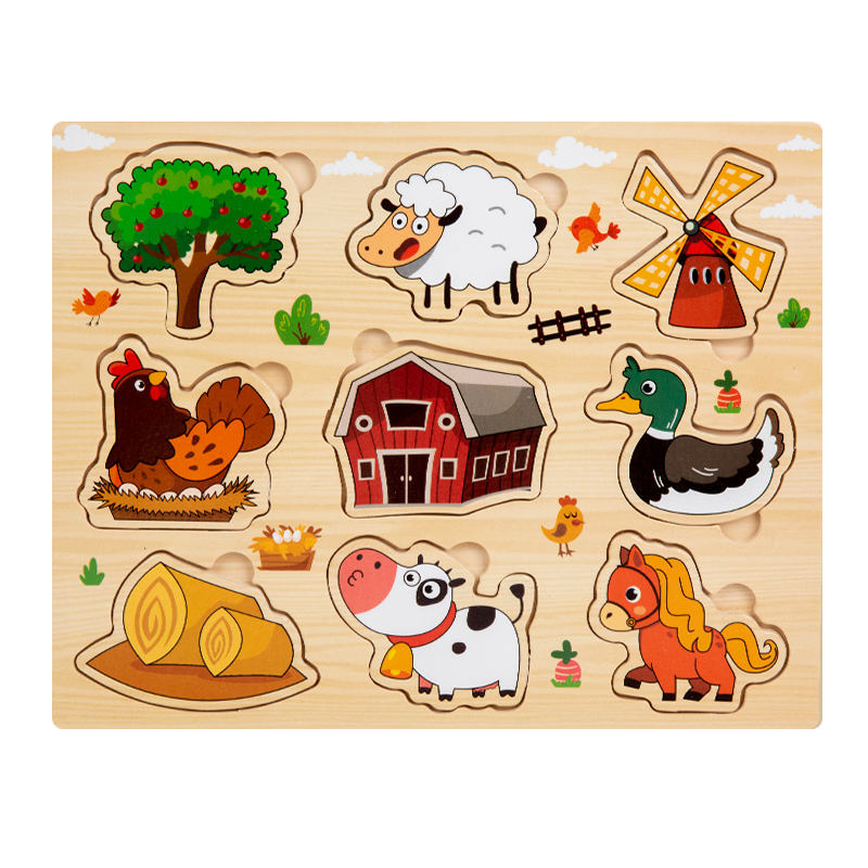 🧠🍓 Montessori Cognitive Wooden Puzzle Board | Multi-Theme Early Education Toy for Kids Ages 3+ 🐶🚜